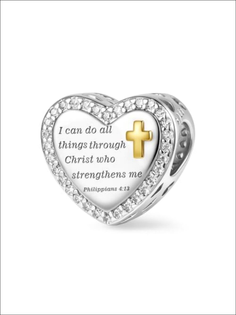 925 Sterling Silver Faith Heart Cross Charm Bead Fit Bracelets Necklaces